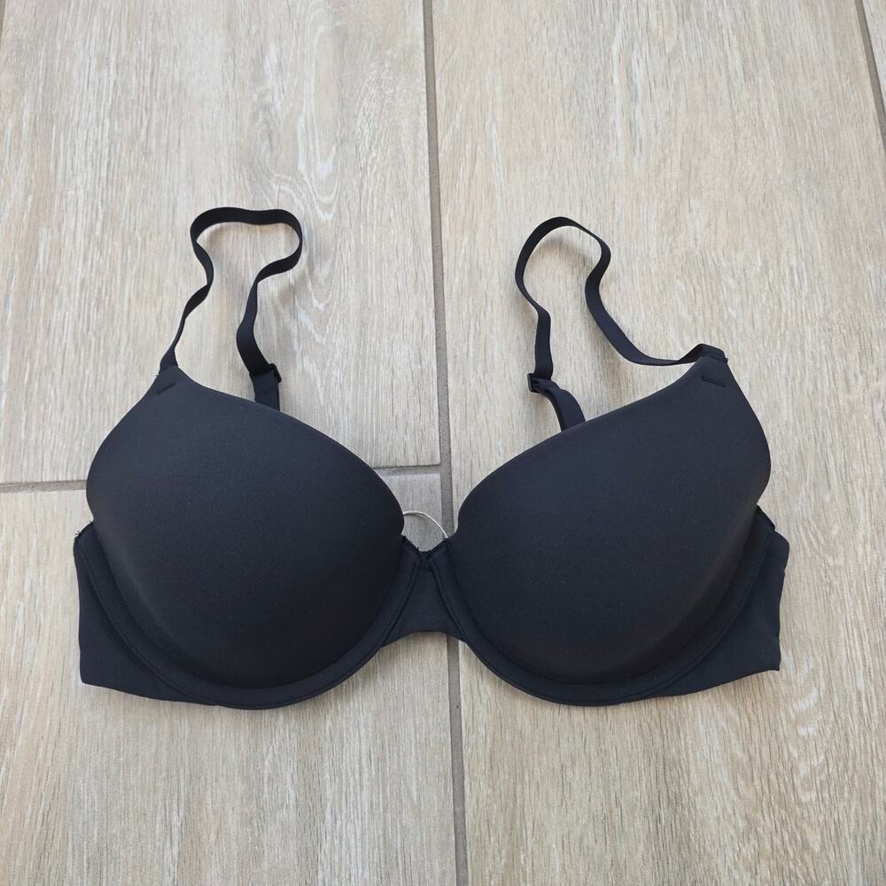 SKIMS Fits Everybody T-Shirt Bra 34B Onyx Black Underwire Demi Seamless Basic